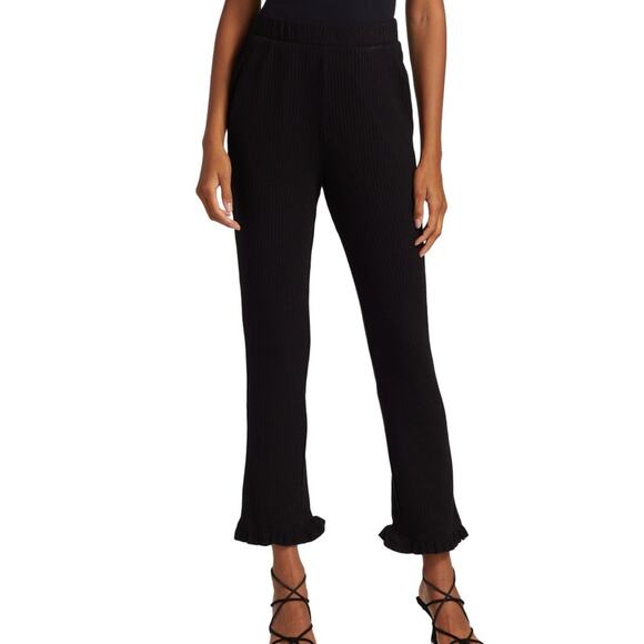 NWT n:Philanthropy Talker Rib Knit Ruffle Hem Black Elastic High Waist Pants - Picture 1 of 8